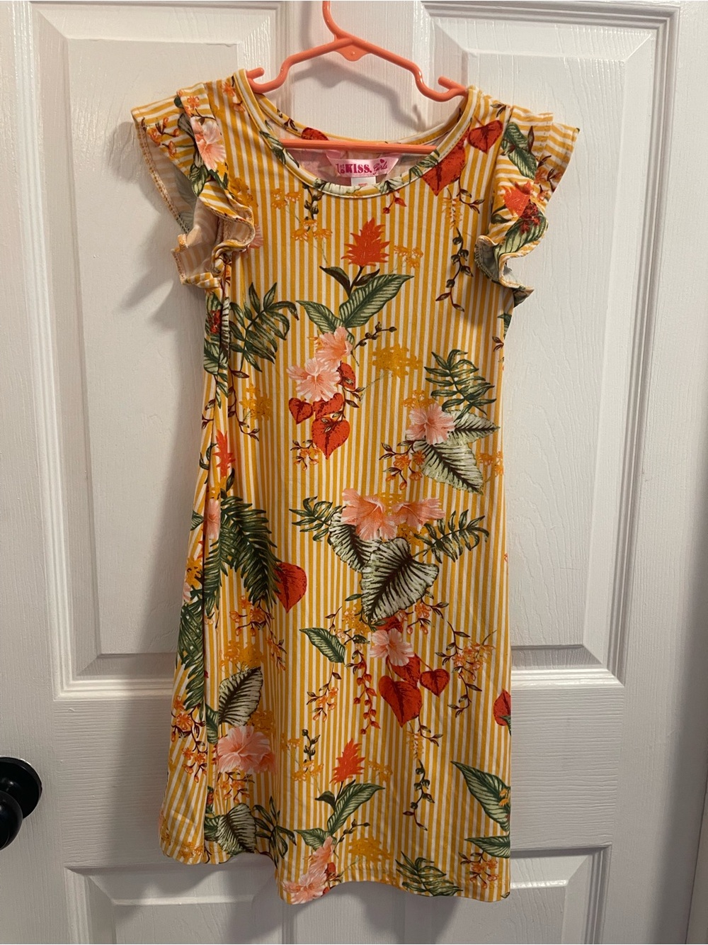 Kiss Yellow Floral Stripe Ruffle Sleeve Dress